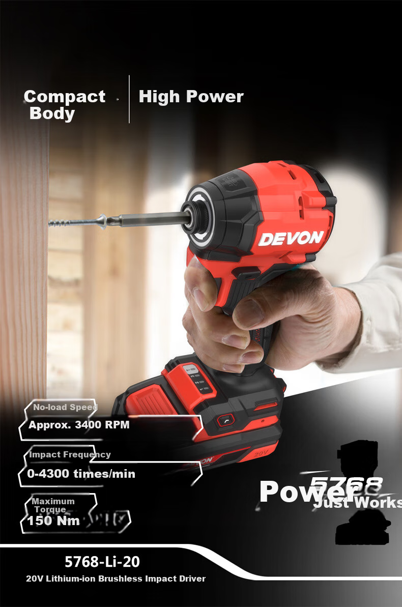 Devon 20V Impact Screwdriver 150Nm Electric Screwdriver Cordless Drill 5768 Single Battery Fast Charger 5
