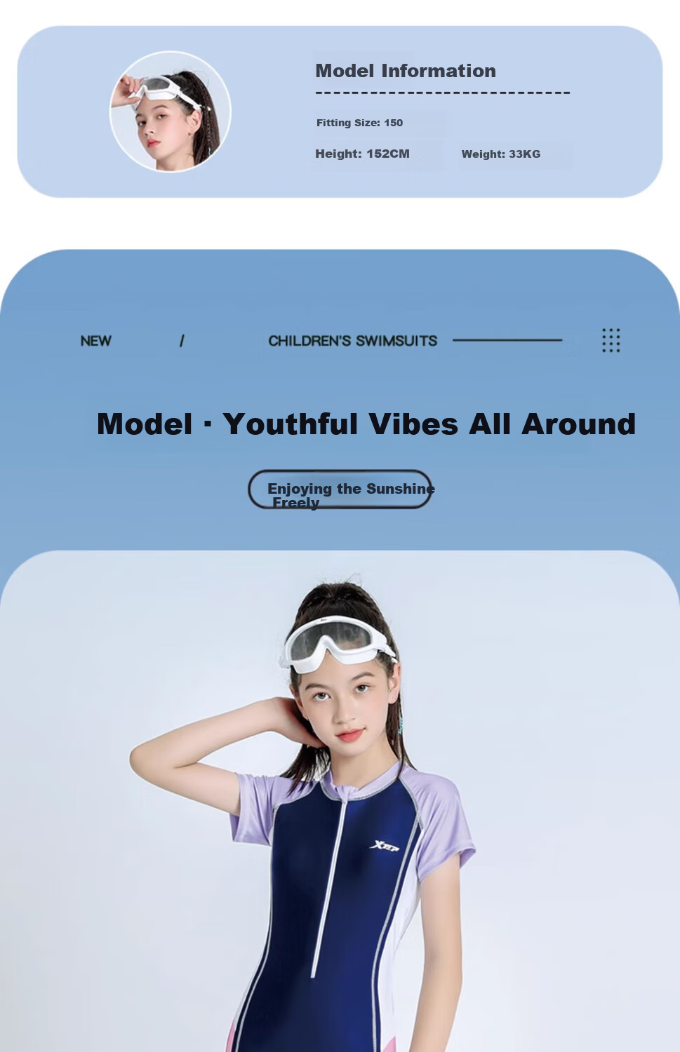 Xtep Kids Girls One-Piece Swimsuit Middle and High School Conservative Youth Fashion Comfortable Sports Training Swimwear 10