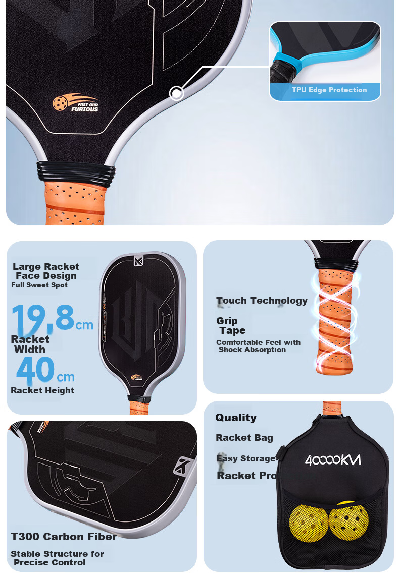 40,000 Kilometers Pickleball Paddle Set Fiberglass Single Paddle PP Honeycomb Core Durable Beginner Practice Paddle Red Feather 4