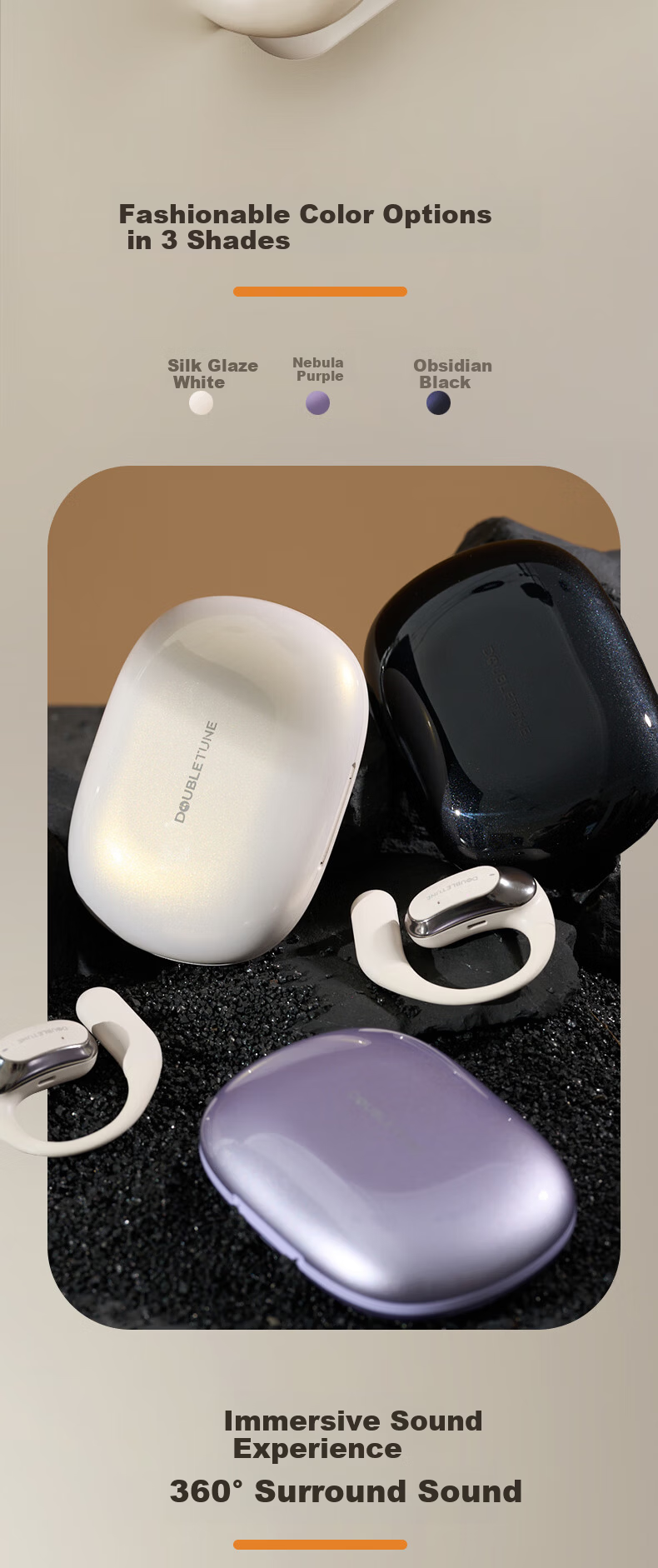DOUBLE TUNE Cloud Listening Series F1 DT Clip-On Bluetooth Earphones Bone Conduction Open Wireless Headphones for Apple Huawei Xiaomi Obsidian Black 4