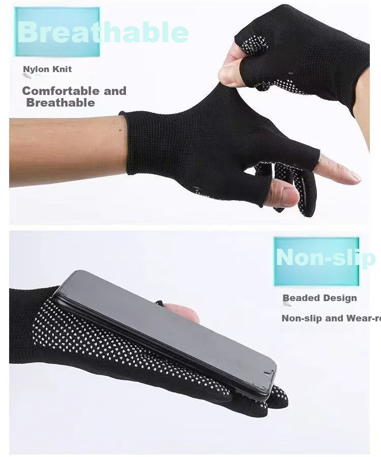 Jiahu Black Nylon Gloves Thin Coated Non-Slip Wear-Resistant Breathable Work Gloves Fingerless [Coated Black] 24 Pairs 8