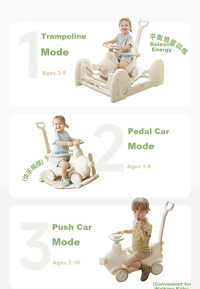 BG-BABYGO Aviator Rocking Horse Bouncer Baby Ride-On Car Toddler Wooden Horse Toy Birthday Gift First Birthday Present Rocker Car 3