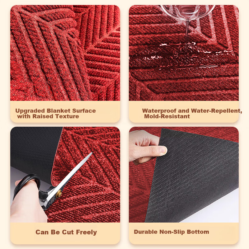 Jushi Yi Tire Pattern Floor Mat Entrance Door Non-Slip Welcome Mat for Company Hotel Dark Red 60x90cm