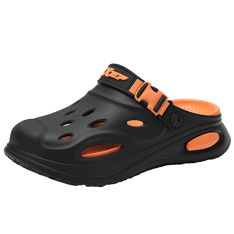 XTEP Men's New Dual-Purpose Outdoor Beach Clogs Casual Sports Sandals for Couples Black Orange Size 42-43