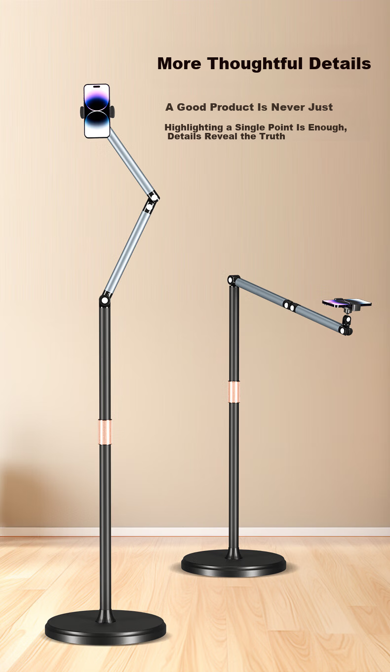 Jimantu Mobile Phone Stand Floor Live Streaming Stand Lazy Holder Multifunctional 360° Adjustable Height Adjustable Tilt Rotating Photo Video Support Bracket 10