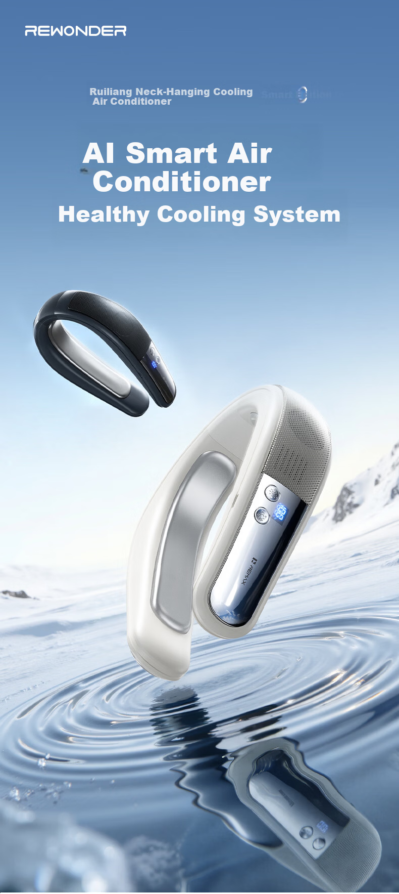 REMAX 2026 New AI Smart Control Neck Hanging Air Conditioner Cooling Fan Long Battery Life Portable Outdoor Wearable Neck Head Cooling Device Birthday Gift 3