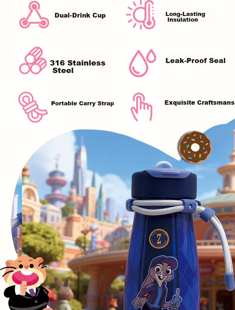 Disney Zootopia Insulated Straw Cup Large Capacity Water Bottle Cute Gift Portable Cup 5