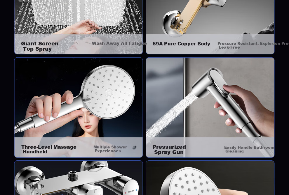 ARROW Shower Head, All-Copper Body, Top Spray, Handheld Sprayer, Pressure Boosting [Renovation Subsidy 15%] 7