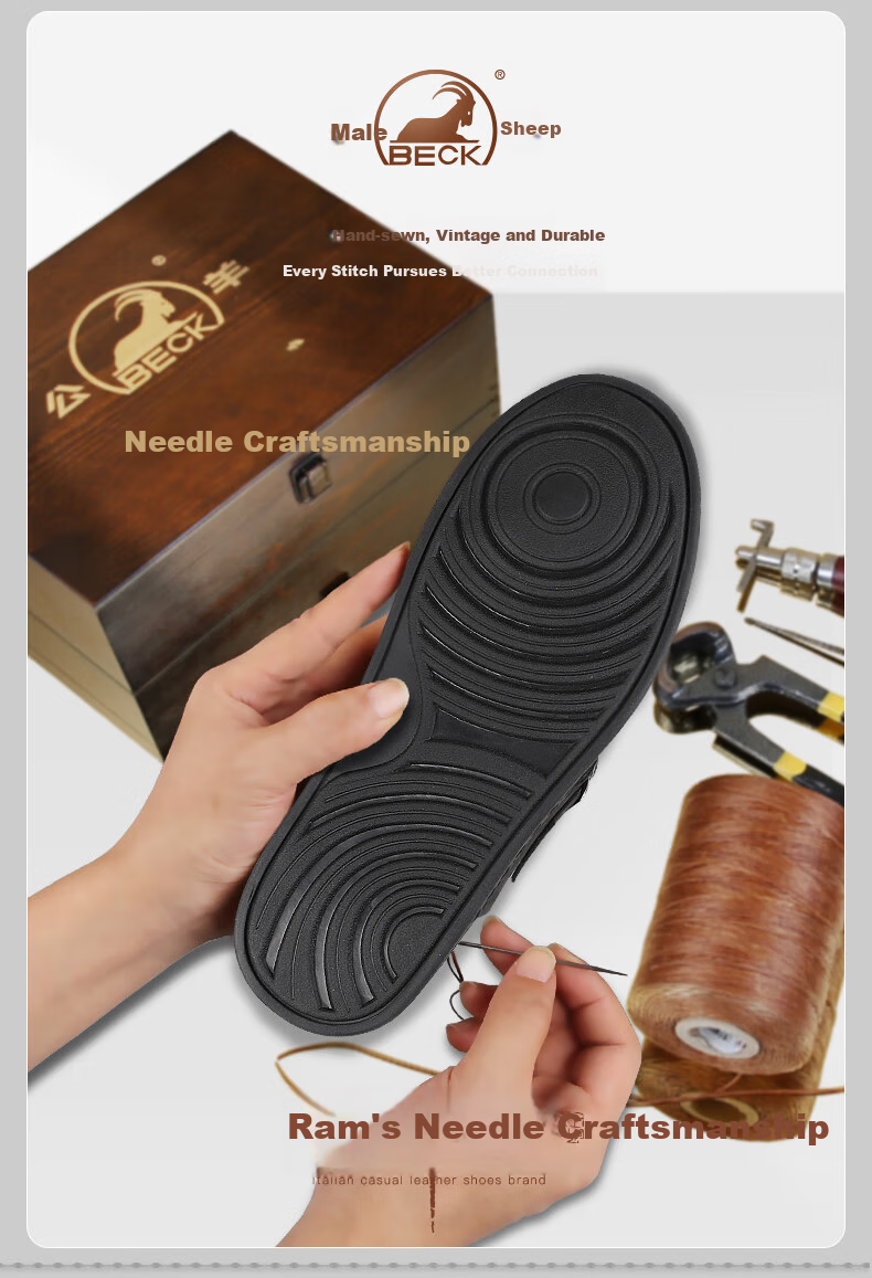Ram Men's Genuine Leather High-End Slide Sandals Durable Non-Slip First Layer Cowhide Summer Beach Shoes Black Size 39 2