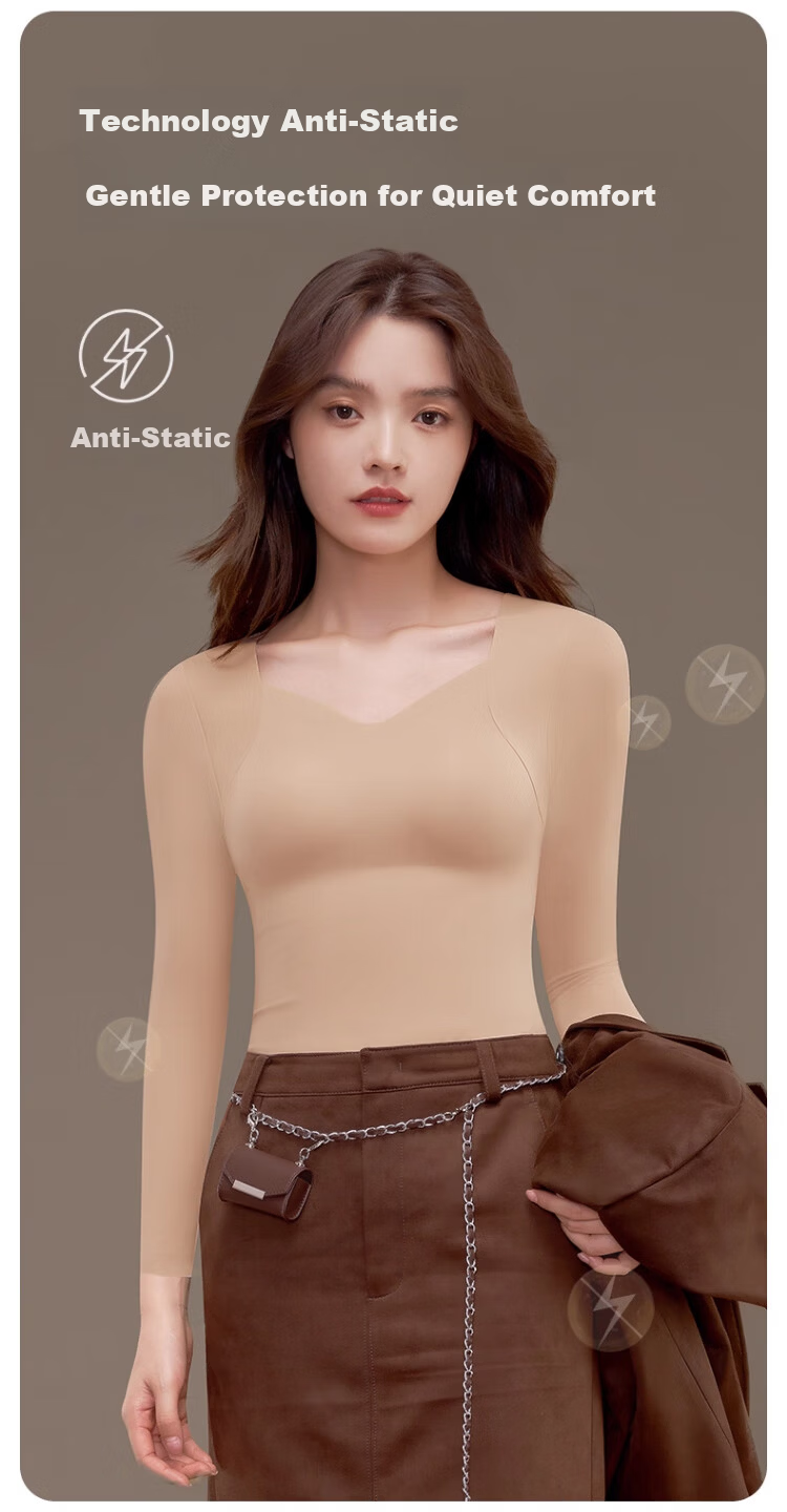 GRACEWELL Seamless Foundation Liquid Thermal Underwear for Women with Chest Pad, Bra-Free, 7A Antibacterial Skin-Enhancing Base Layer Autumn Shirt 7