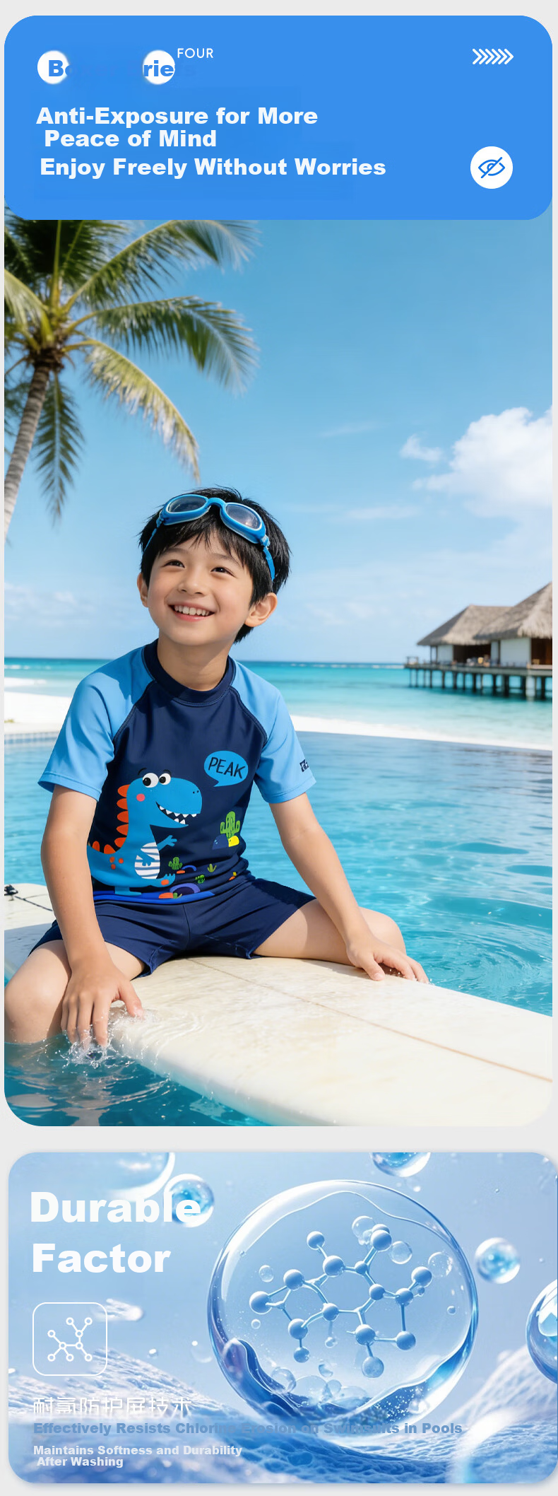 PEAK Children's Two-Piece Swimsuit, Boys' Swimwear, Youth Hot Spring Bathing Suit, Swimming Trunks Set 11