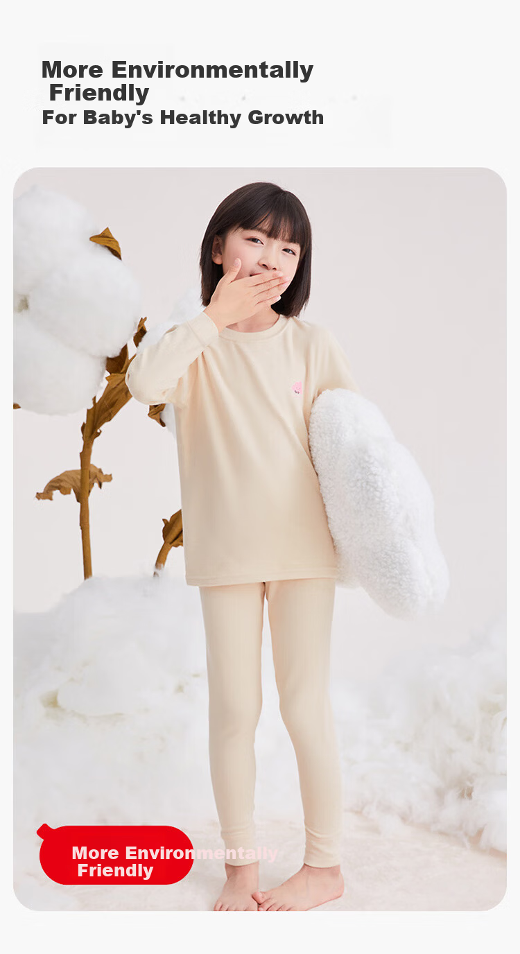 Hodo Kids Thermal Underwear Set Boys and Girls Warm Cotton Antibacterial Undershirt and Pants Pink Pony 140 9
