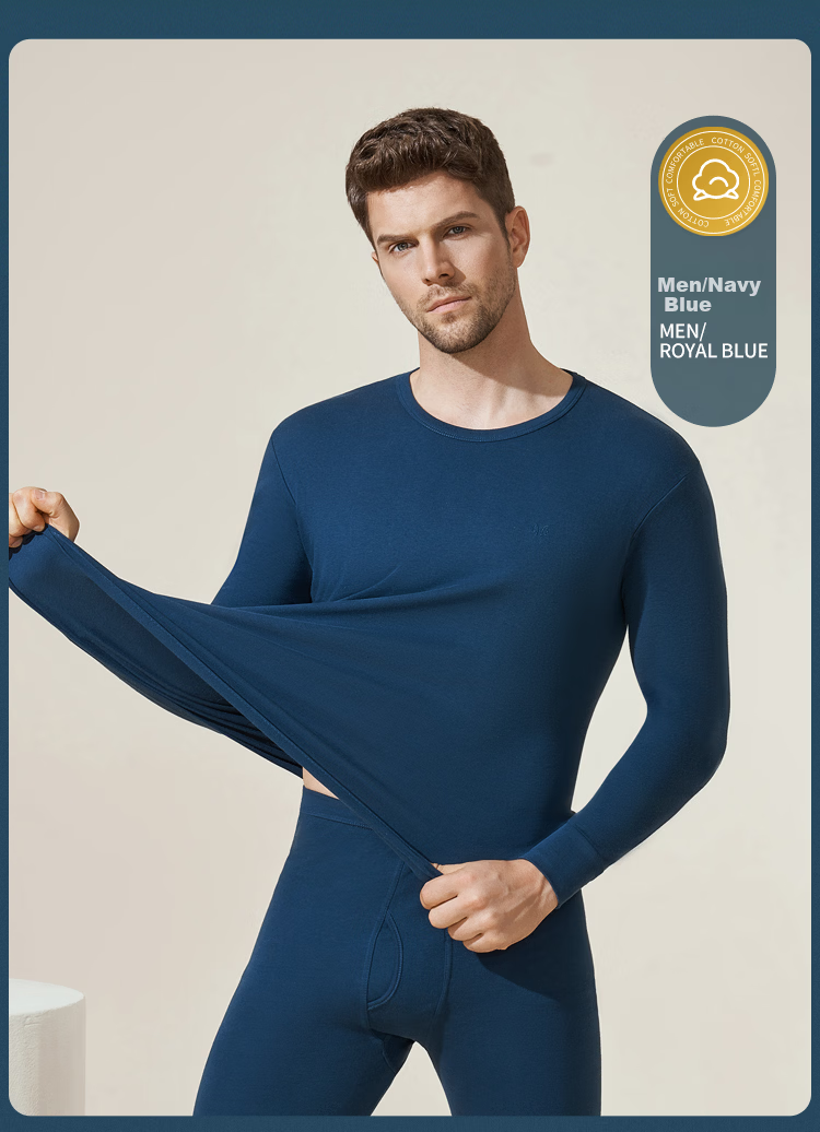 Hengyuanxiang [A-Class Cotton] Antibacterial Men's Thermal Underwear Set Pure Cotton Warm Crew Neck Base Layer Autumn Clothes 11