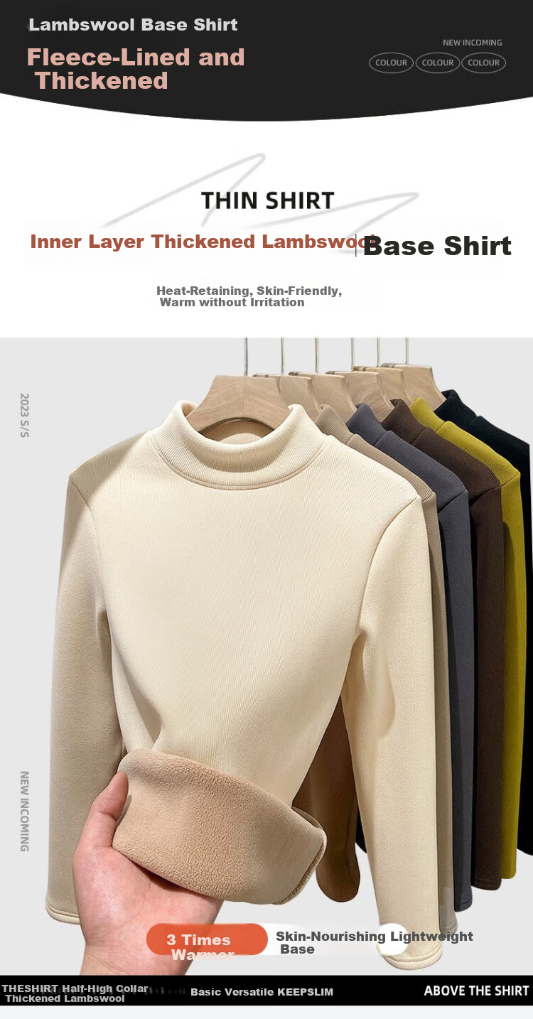 LangSha Autumn Winter Fleece-Lined Thickened Half Turtleneck Base Shirt for Women 7A Antibacterial Mite-Resistant Lamb Fleece Thermal Innerwear 2