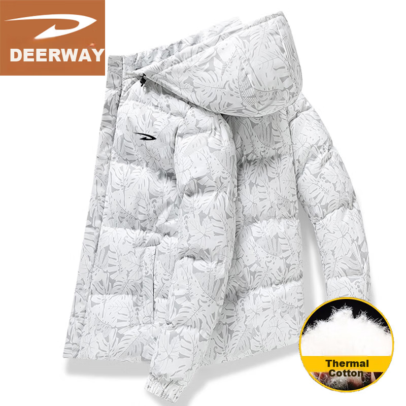 DEERWAY Men's Cotton Jacket Autumn Winter Thickened Hooded Puffer Coat Windproof Warm Black 3XL