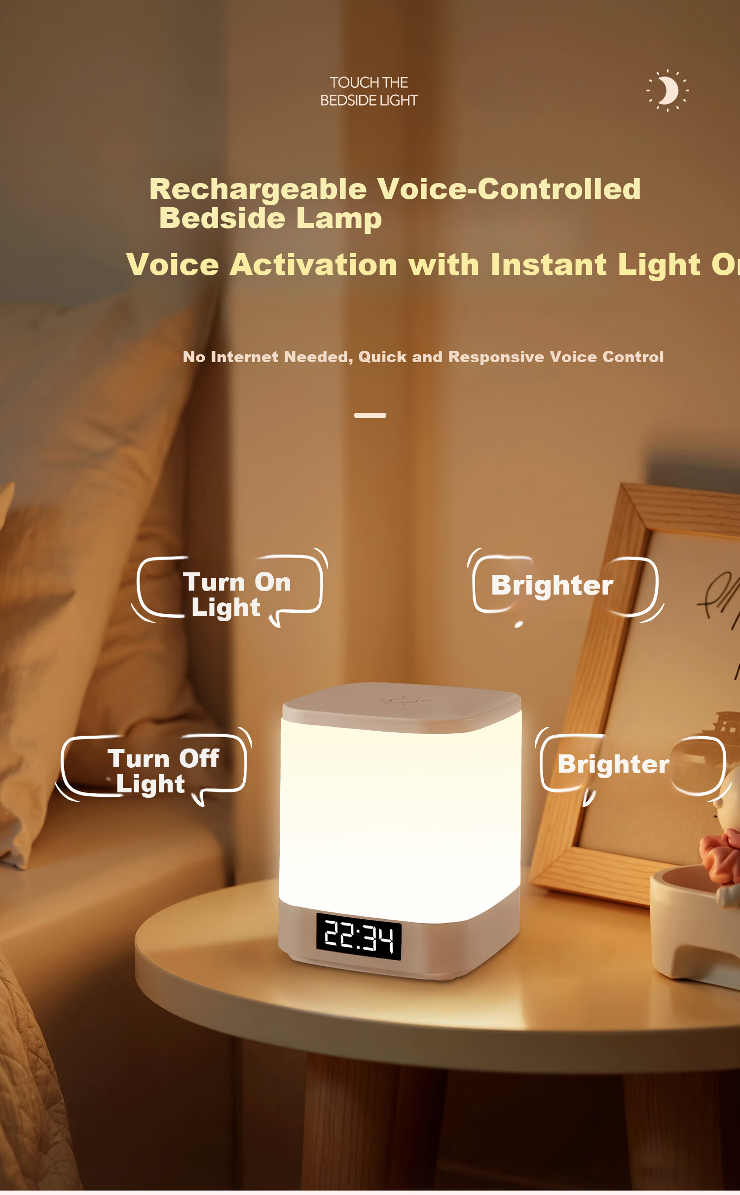 XinYouSuoShu Voice-Controlled Smart Night Light Voice-Activated Sensor Bedside Lamp Bedroom Rechargeable Baby Feeding Eye Protection Sleep Companion Light 2