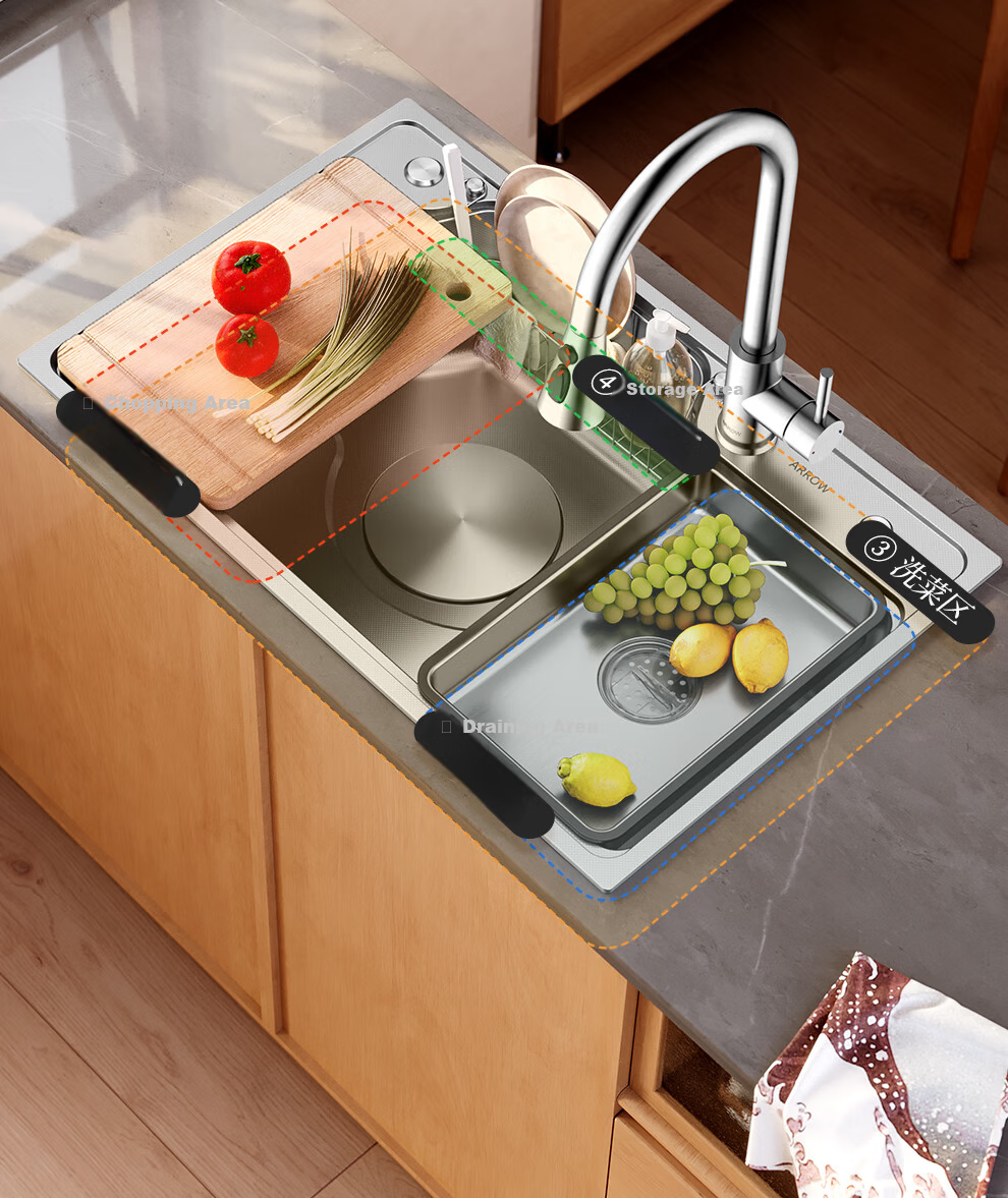 ARROW 304 Stainless Steel Sink, Large Single Basin, Japanese-Style Kitchen Sink for Washing Vegetables And Collecting Food Waste [New Subsidy of 15%] 24