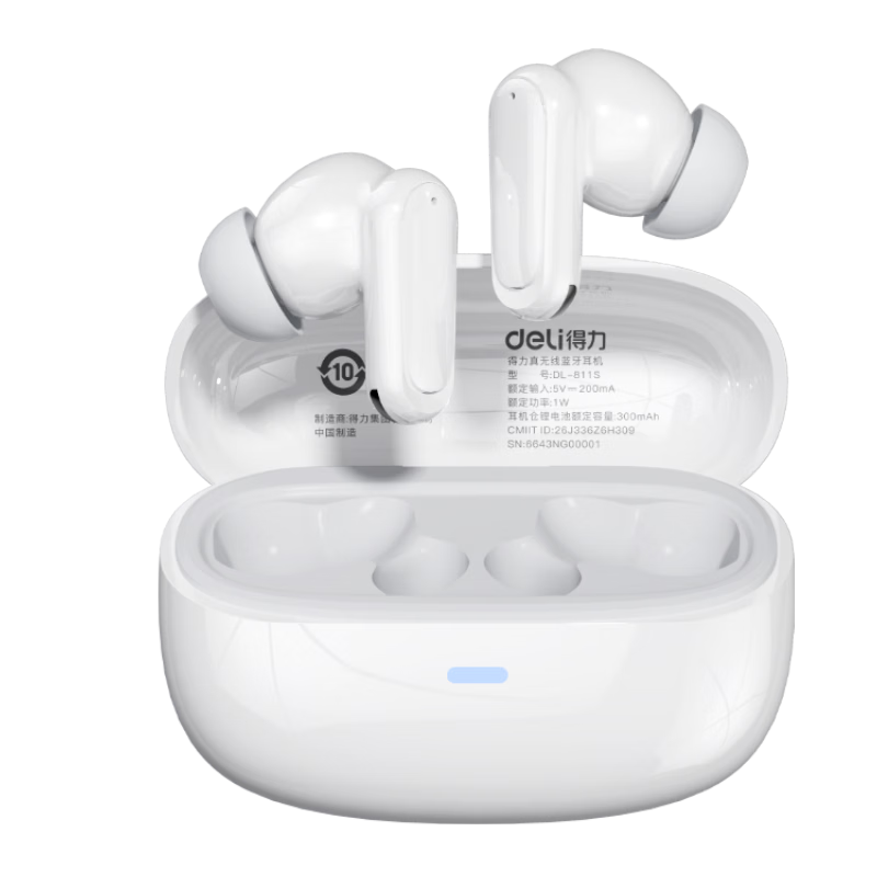 Deli True Wireless Bluetooth In-Ear Earphones Charging Music Sports Gaming Active Noise Cancelling Bluetooth 6.0 Type-C for Apple Xiaomi Phones ME811S White