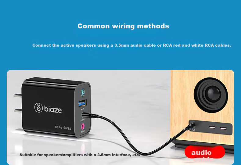 BIAZE Bluetooth Receiver 6.0 Adapter to USB Drive Speaker AUX for Vintage Amplifier Headphones Lossless Wireless Transmitter for Desktop Laptop TV Audio Module 7