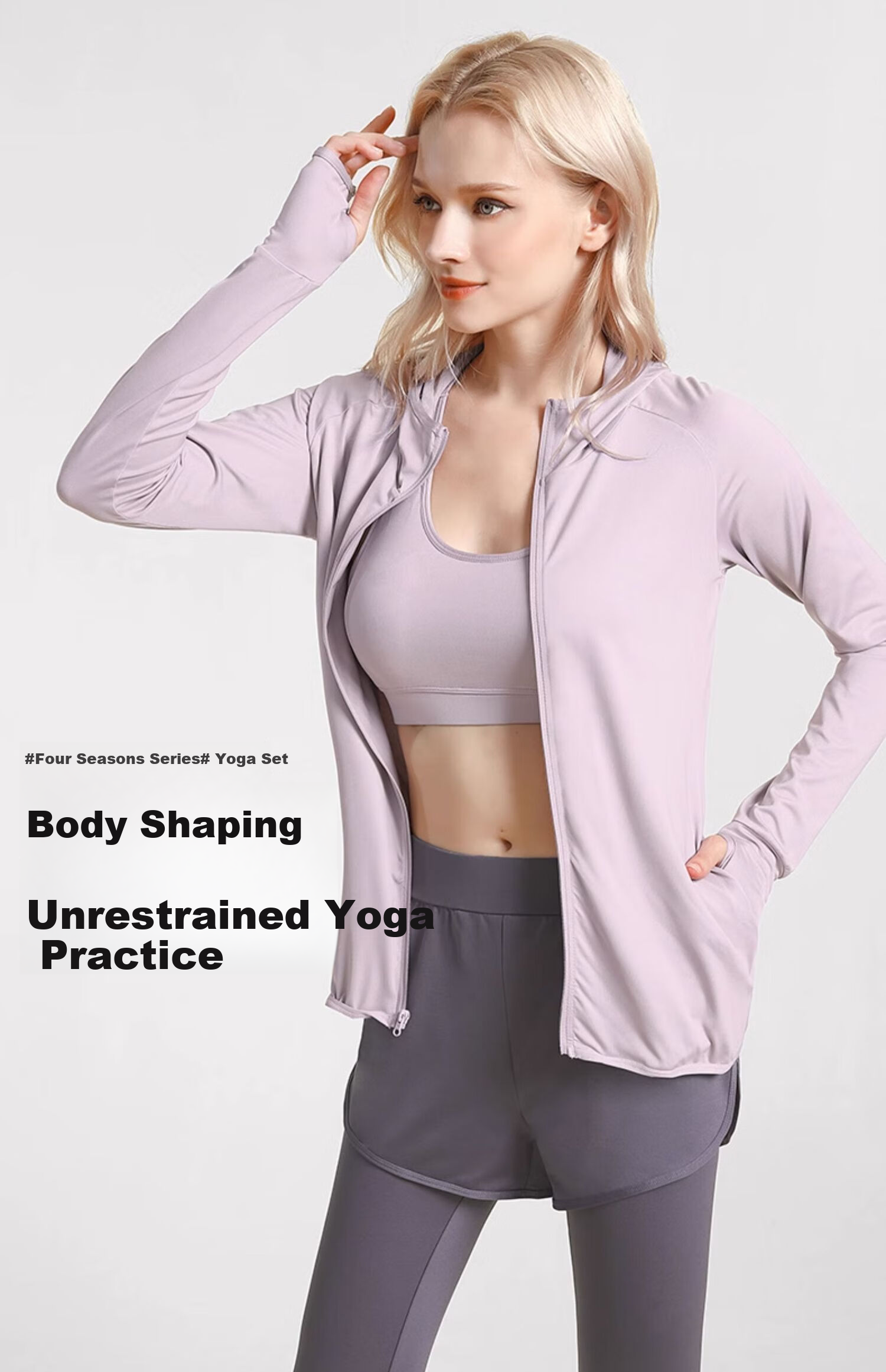 CAMEL Yoga Outfit for Women, Long-Sleeve Autumn And Winter Sportswear, Morning Running Clothes YK22255493, Sky Blue/navy Blue 4