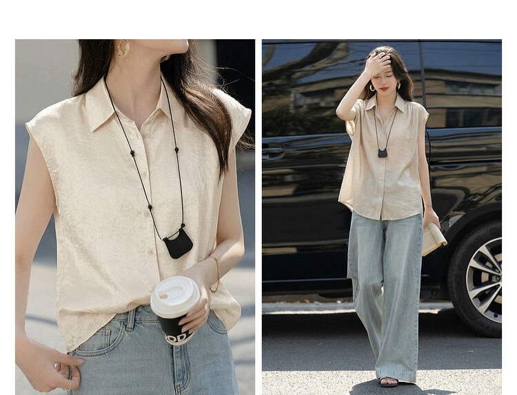 Demana Smooth 100 Acetate Summer Luxury Style Wide Collar Broad Shoulder Shirt Elegant High-End Women's Blouse 7