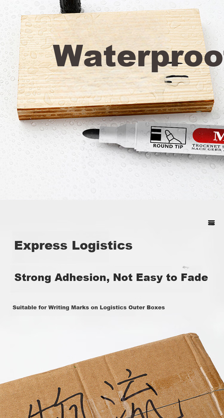 Jufu Black Double-Ended 0.5mm/1.2mm Oil-Based Marker Pen Office Logistics Express Meeting Signature Marker Student Children's Art Liner Pen 10pcs/Box 5