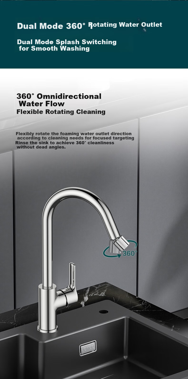 JOMOO Kitchen Faucet for Vegetable and Dish Washing Sink Dual Control Hot and Cold Water Tap 33230-385/1B-Z 6