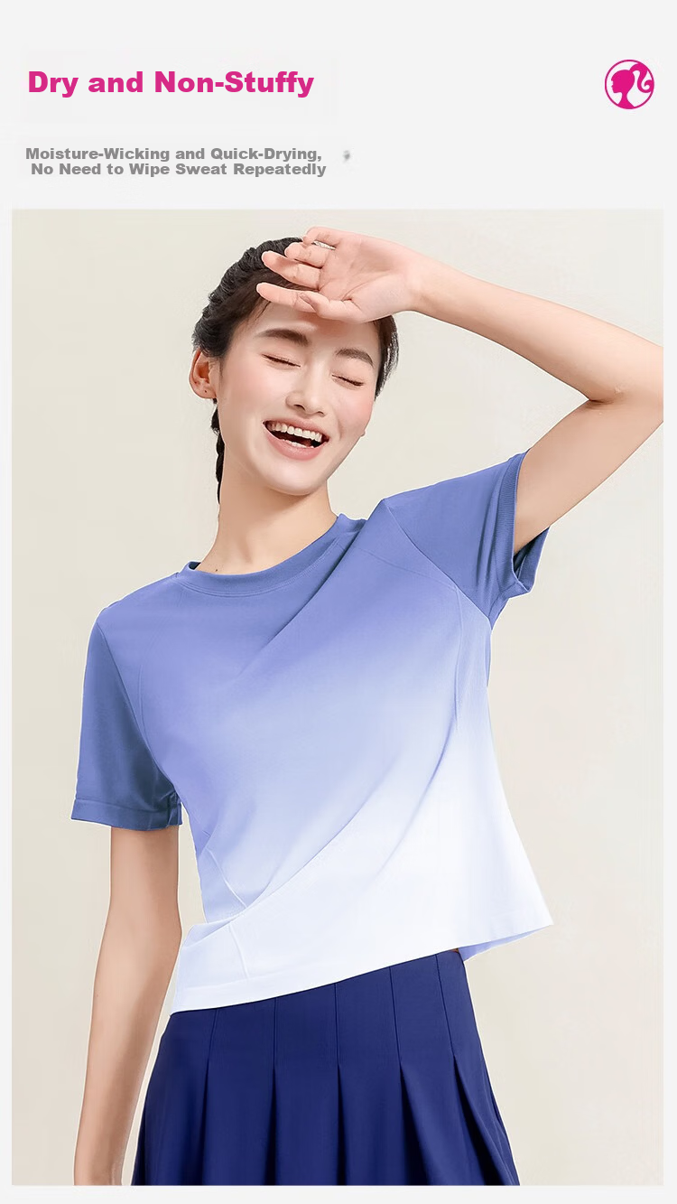 Barbie Women's Gradient Seamless Quick-Dry Short Sleeve Sports T-Shirt Thin Yoga Tee 6