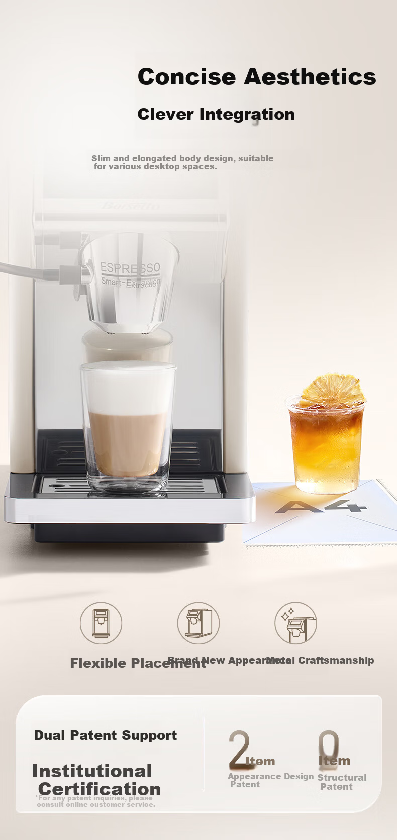 Barsetto BAE-LX1lite Mini Office Home Fully Automatic Italian Coffee Machine 3-in-1 Grinder Integrated Bean Grinder Hot and Cold Dual Extraction Beige 5