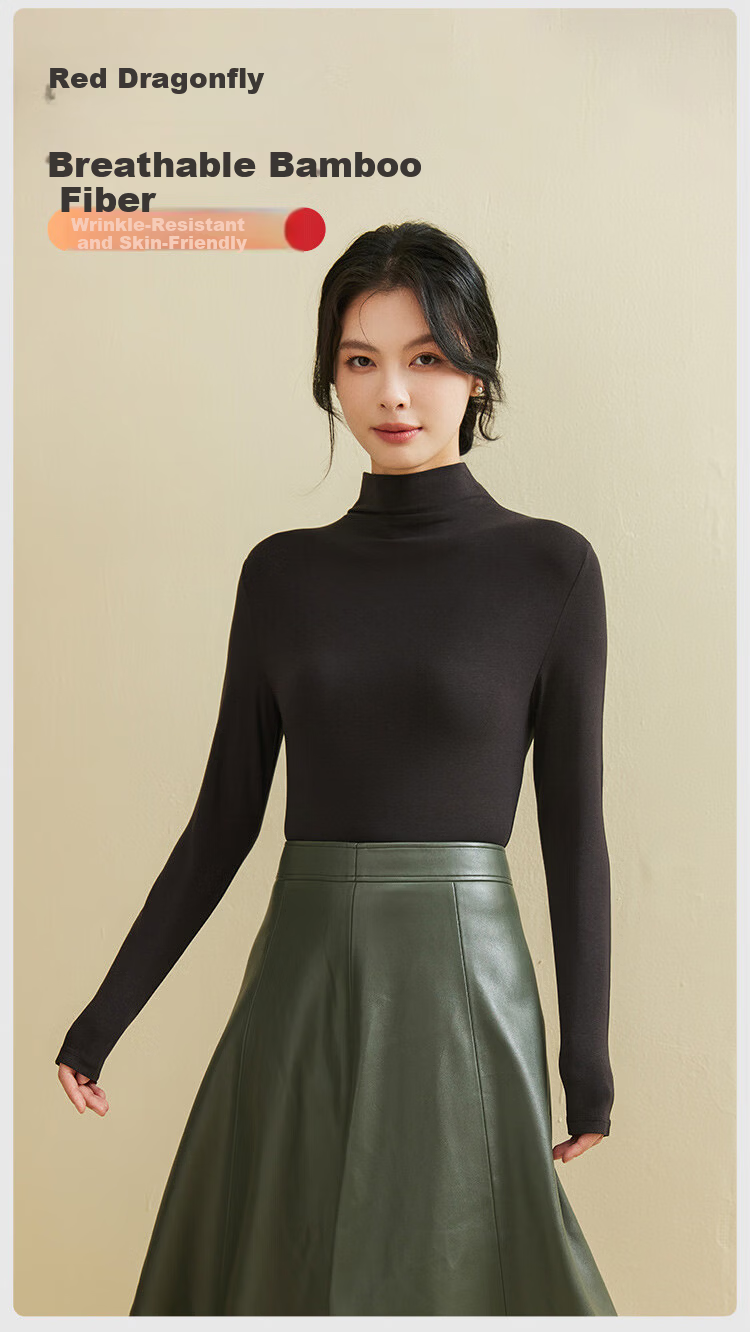 MiiOW Women's Turtleneck Base Shirt 2025 New Autumn Winter Plus Size Premium Knit Long Sleeve Top Black XL 6