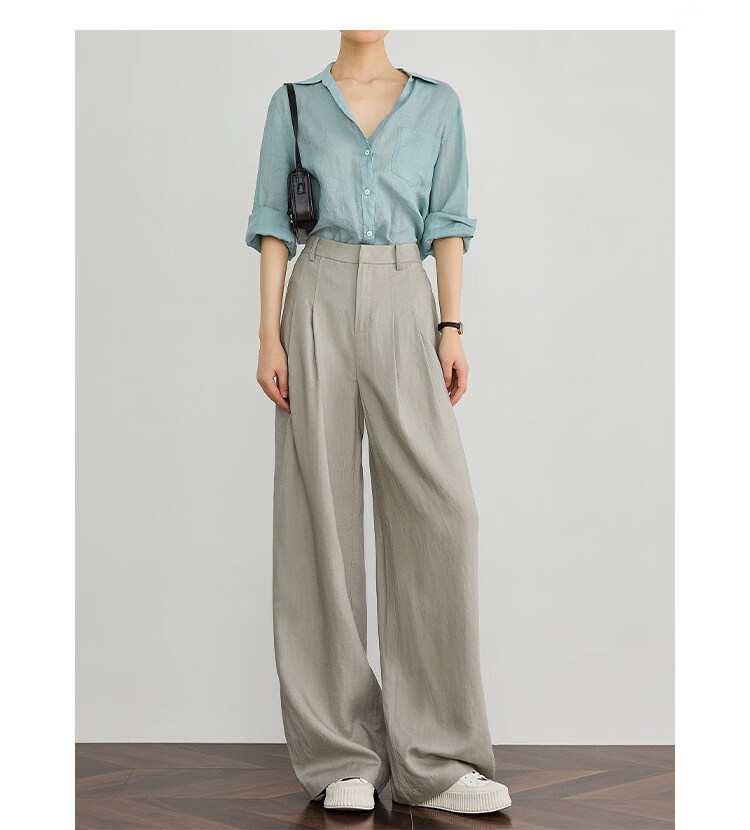 FAESSLIN Kochi Old Money Style Gray Linen Summer Thin Tencel High-Quality Draped Casual Wide-Leg Pants for Women 11