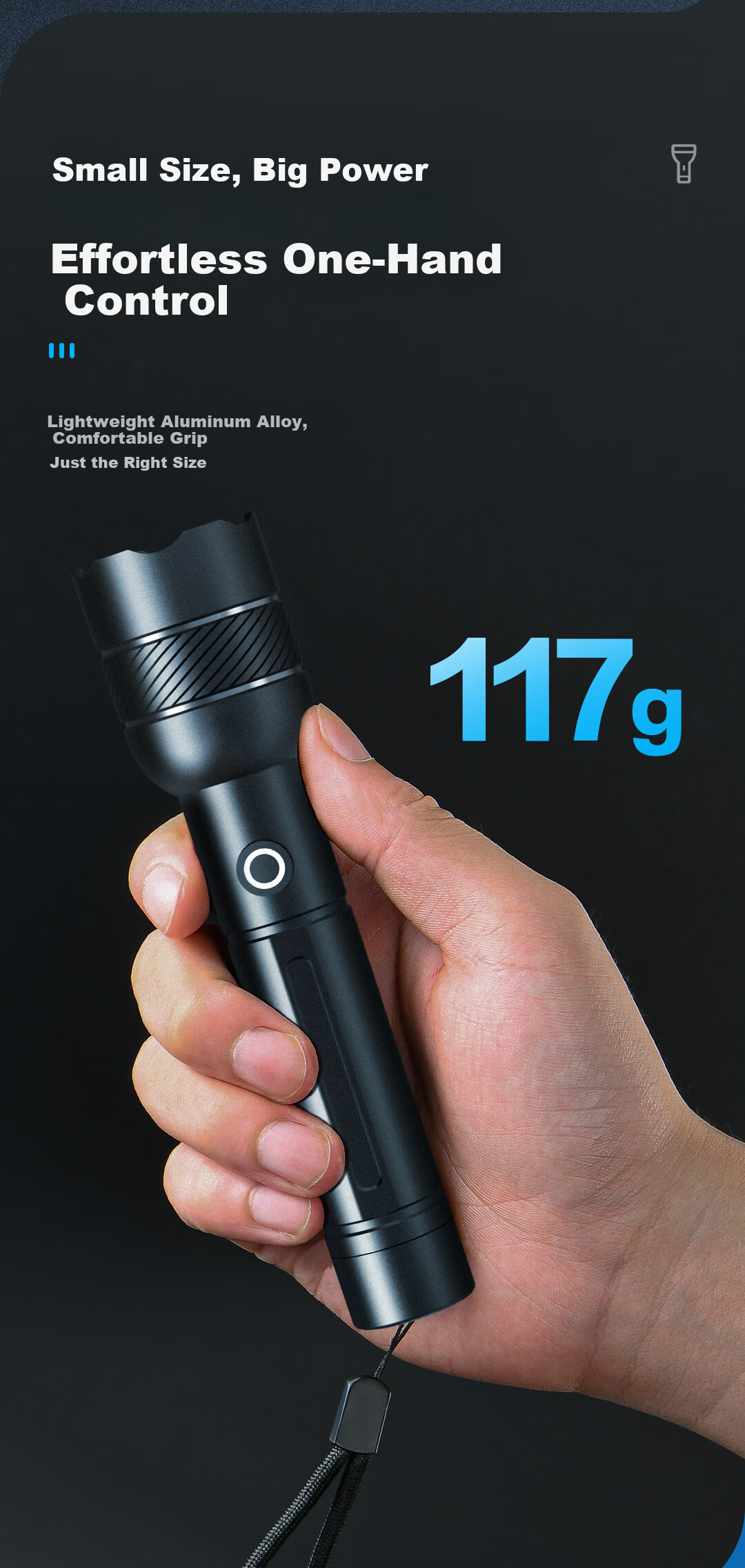 Deli Zoomable Flashlight High Brightness Long Battery Life Waterproof Rechargeable Outdoor Emergency Camping Light 10