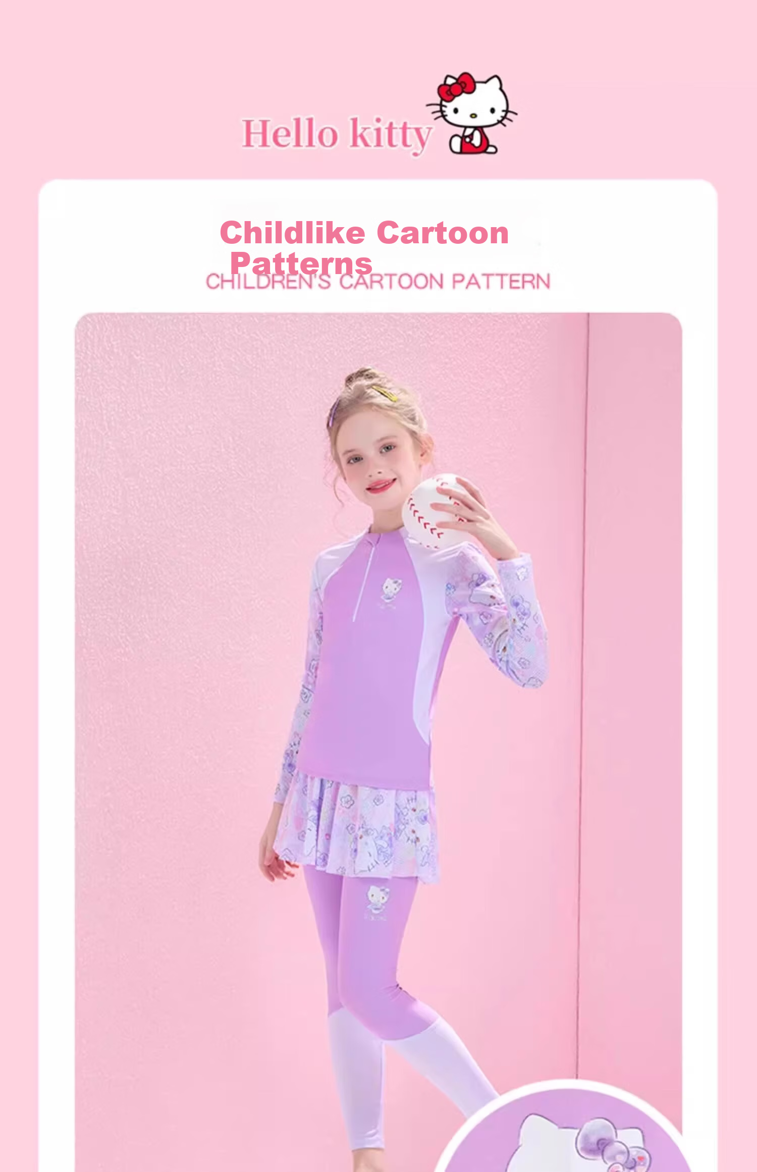 F.DYRAA & Hello Kitty Kids' Long Sleeve Sun Protection Swimwear Set A-Class Two-Piece KC422C015 Purple Size 130 8