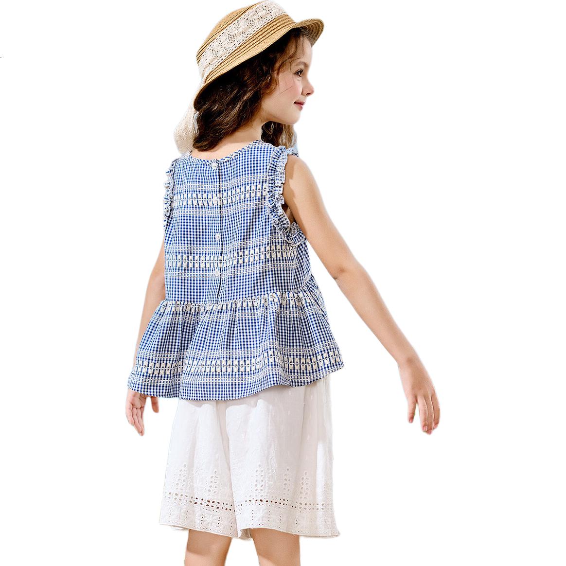 ASK JUNIOR Children's Summer Set, Big Kids Ruffle Sleeveless Tank Top And Lace Shorts, Two-Piece Girls' Outfit, Size 110