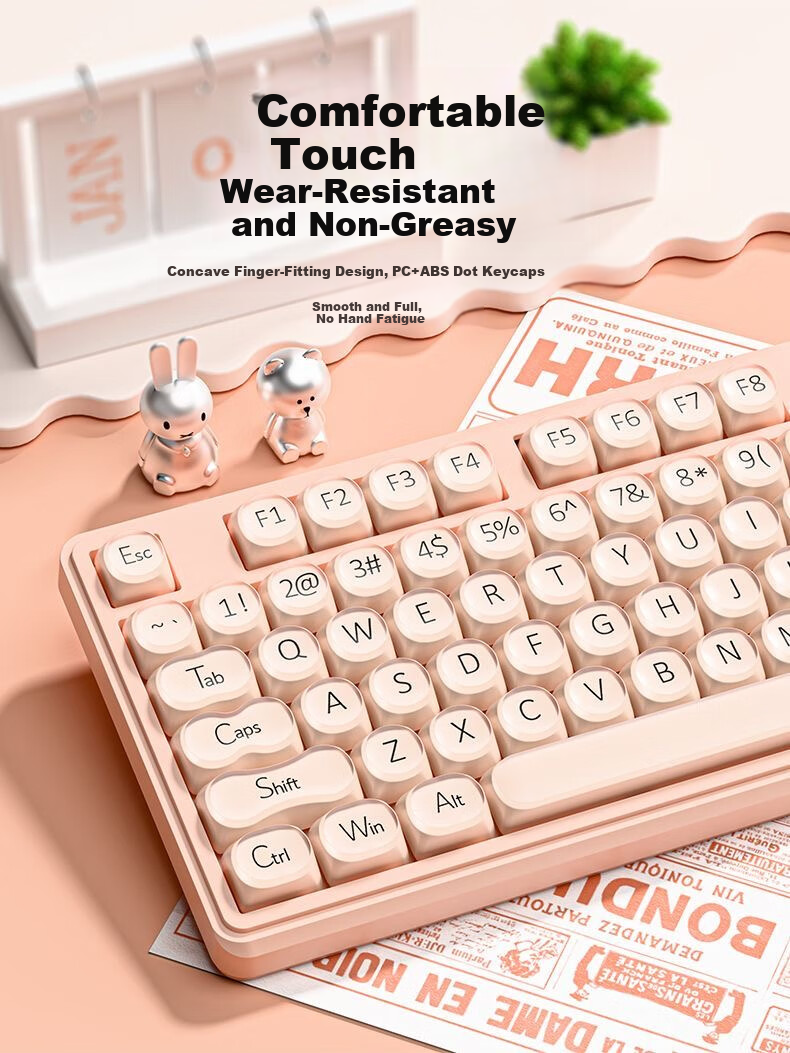 EWEADN V102Air Silent Mechanical Feel Wired Keyboard Pink Foundation High-Value Portable 98-Key Keyboard for Office Gaming Laptop Tablet Peripheral 3
