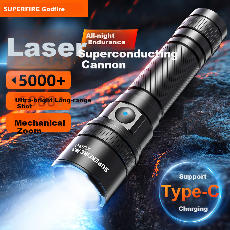 SupFire High Brightness Flashlight Zoomable Laser Long Range Compact Portable Home Use Long Battery Life Military Outdoor Patrol Emergency Light