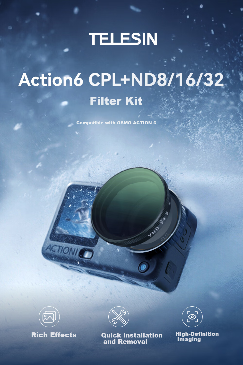 TELESIN DJI Action6 Filter Kit Vlog Sports Camera Accessories Quick Release UV Protection Threaded Filter 1