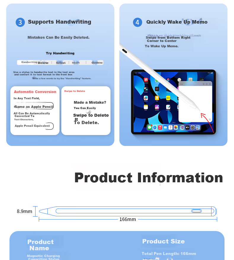 JPLAYER Capacitive Stylus Magnetic Fast Charging/Wired Charging Flagship Bluetooth Digital Display Touch Pen for Apple iPad Air/Pro/Mini Tablet Anti-Mistouch Drawing Pen 14