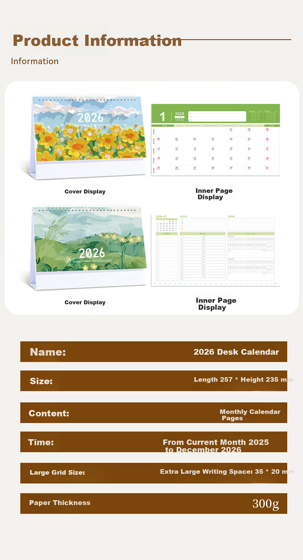 Congpai 2025 Desk Calendar Small Daily Planner 2026 Work Punch Calendar Large Grid Self-Discipline Schedule Good Luck Blooming Flowers 7