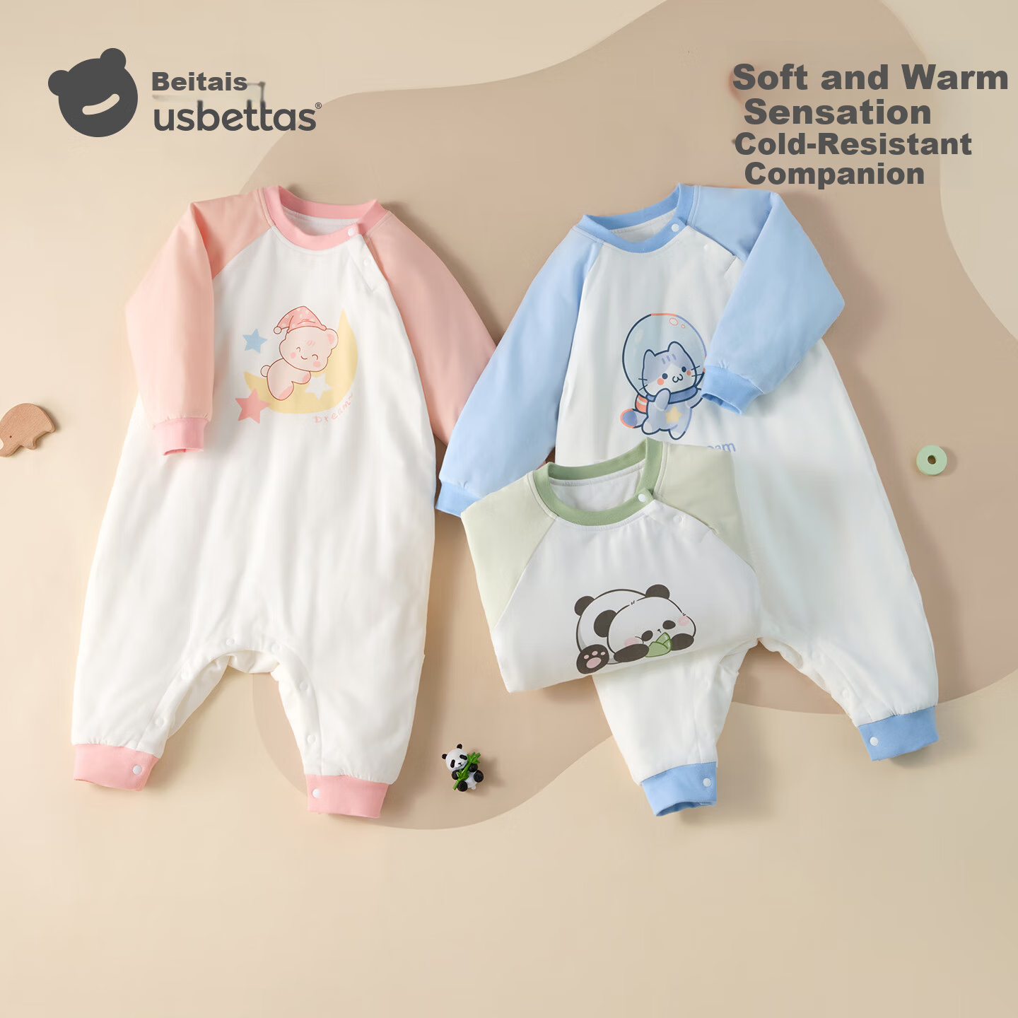 Betis Children's Pajamas Autumn Winter New Baby Pure Cotton Stomach Protection Boys Girls Quilted Homewear Jumpsuit Set