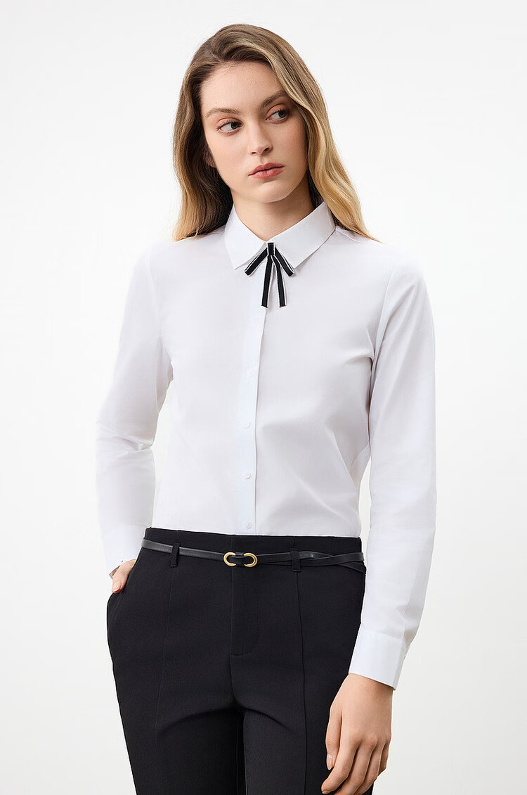 G2000 Women's 2026 Spring Summer Wrinkle-Resistant Non-Iron Long Sleeve Shirt with Bow Tie, Mall Edition 2