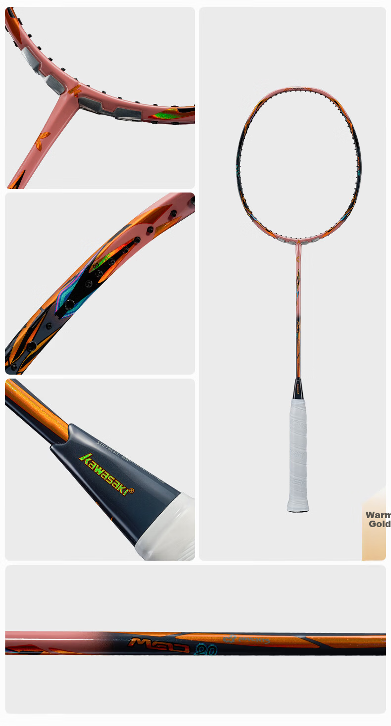 KAWASAKI Featherweight Full Carbon 4U Single Badminton Racket Spear Master Offensive All-Rounder Mao 20 Warm Gold (Gift Box) 17