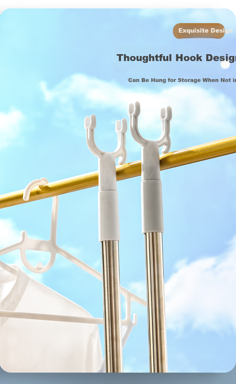 FK Retractable Clothes Drying Rod, No Drilling Required, Extendable Laundry Hanger for Balcony, Five Adjustable Levels, Stainless Steel Indoor Hanging Quilt Drying Tool 2
