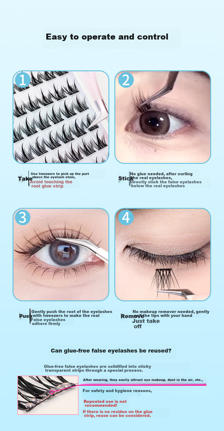 Meifuyu Glue-Free False Eyelashes Lively Camellia 120 Clusters Natural Self-Adhesive Eyelashes for Beginners MF8039 13