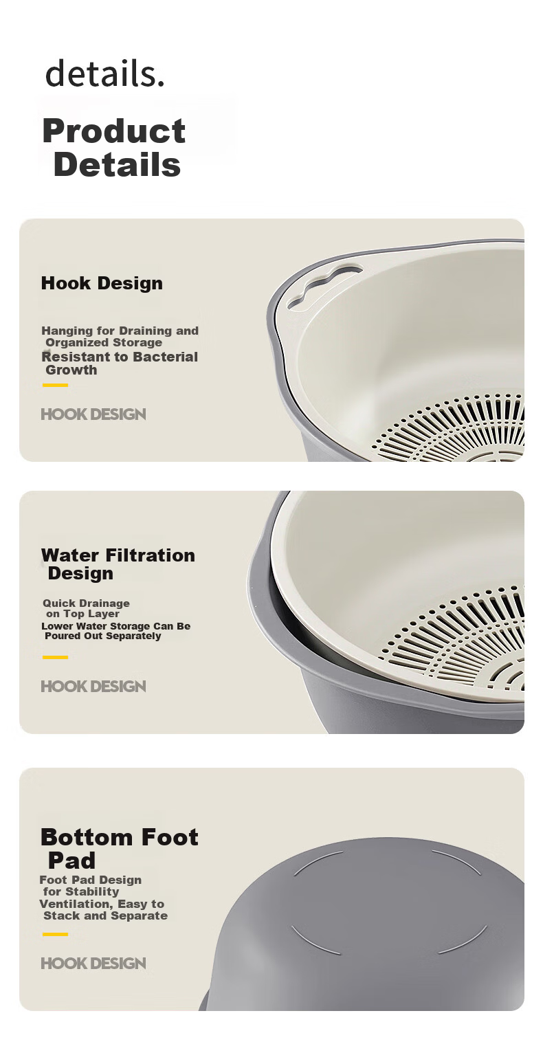 Baicaoyuan Double-Layer Colander Basket, Fruit Hollow Drainer, Large Kitchen Sink Strainer for Home Vegetable Washing And Side Dish Preparatio 10