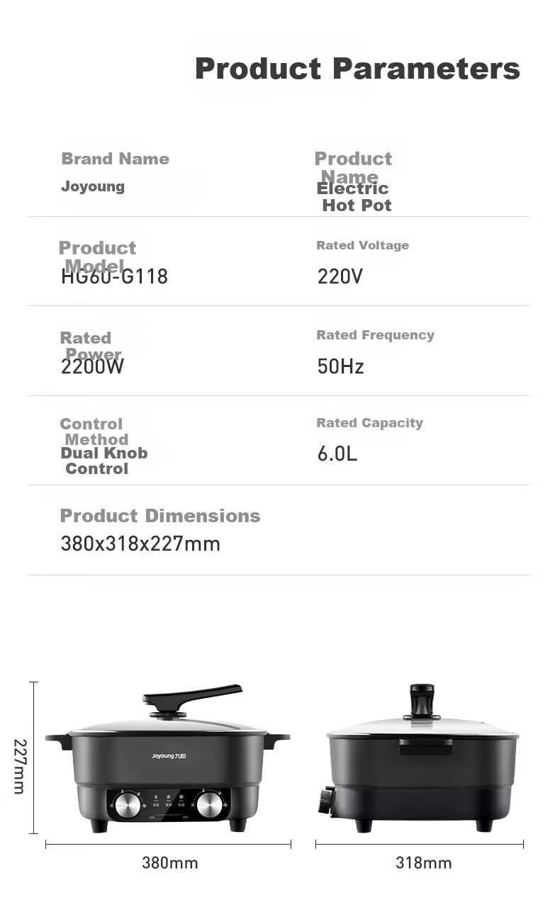 Joyoung Electric Hot Pot Dual-Zone Hot Pot Household 6L Multifunctional Hot Pot Quick Boil 4-Minute Independent Temperature Control Upgraded Model HG60-G118 13