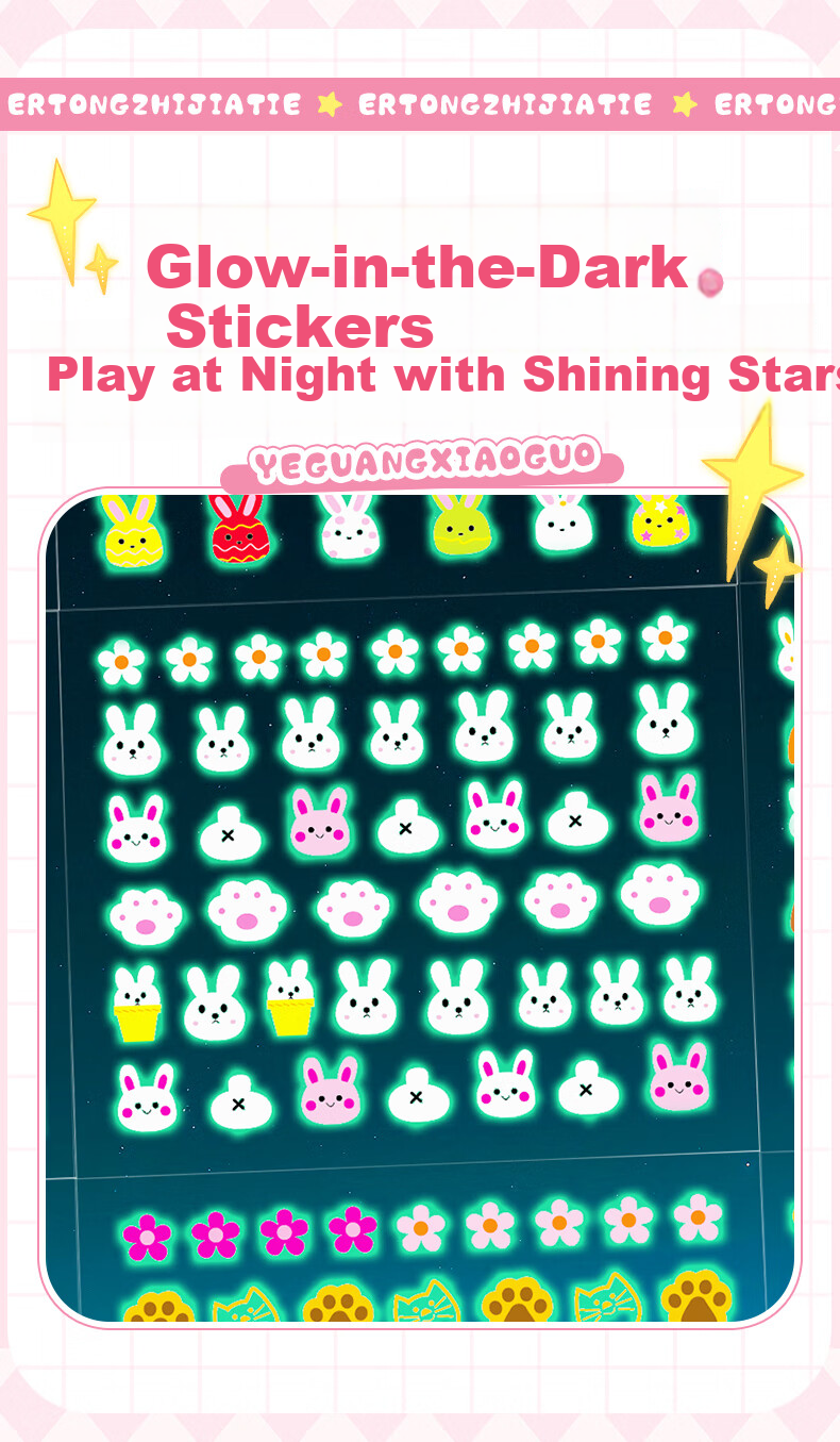 Deyin Children's Nail Stickers Wearable Nails Kids Manicure Stickers Baby Nail Decals Kindergarten Gift for Kids Ages 3-6 Handmade 30 Sheets Glow-in-the-Dark Rabbit Series 6651 2