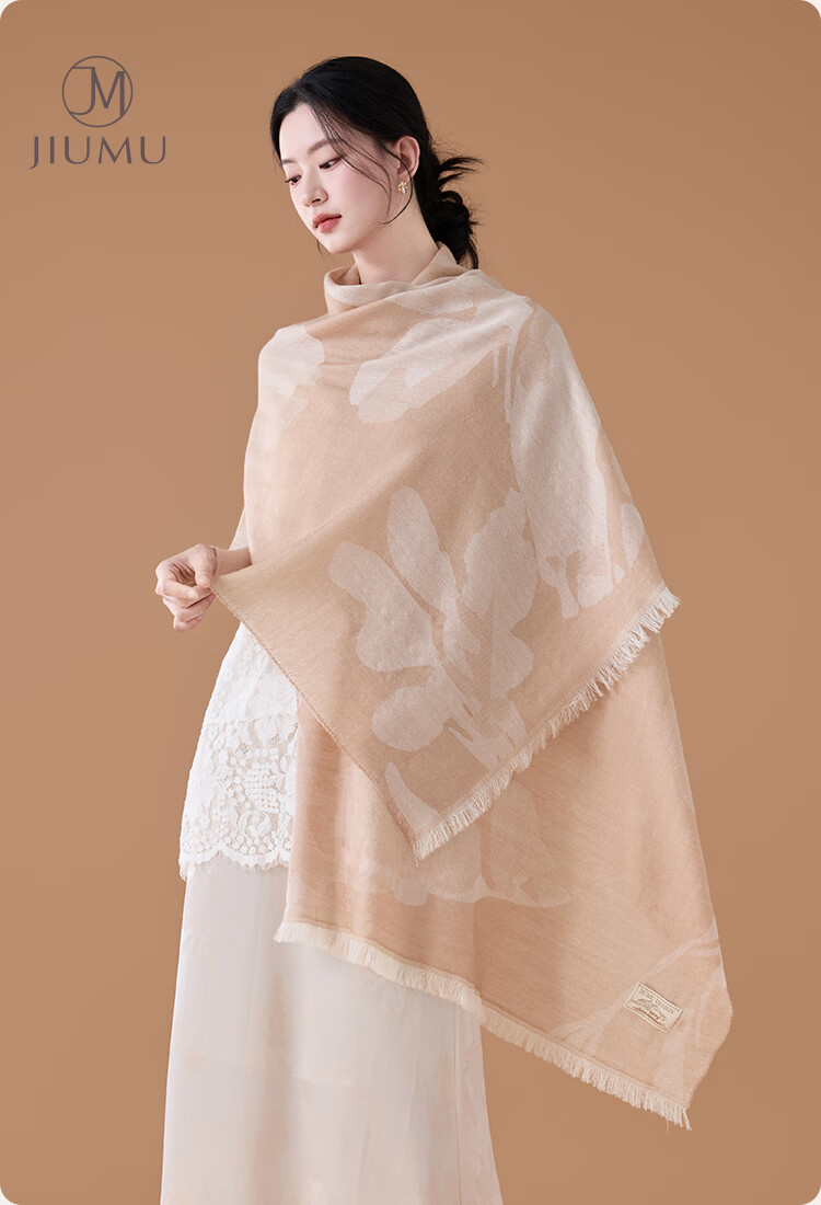 JIUMU 100% Merino Wool Lightweight Four-Season Shawl Women's Elegant Summer Air-Conditioned Room Warm Scarf 1