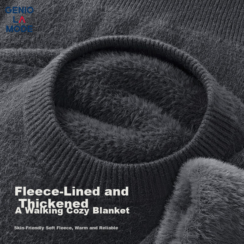 GENIOLAMODE Men's Fleece Lined Thickened Winter Crew Neck Thermal Base Layer Knit Sweater Gray XL