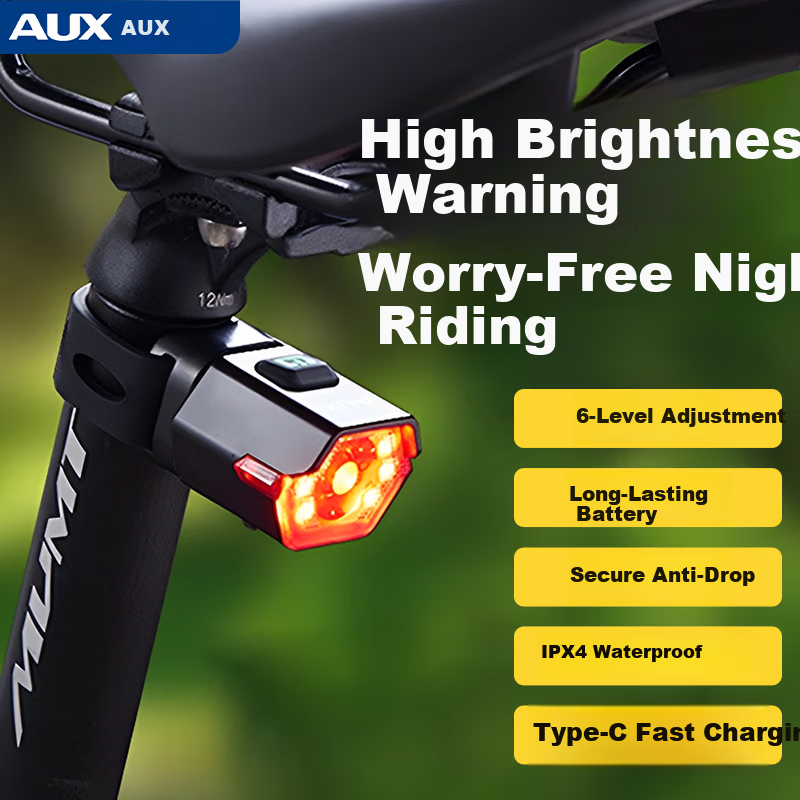 AUX Bicycle Light Mountain Road Bike Tail Light Multi-Mode Adjustable Rechargeable Night Riding Accessory